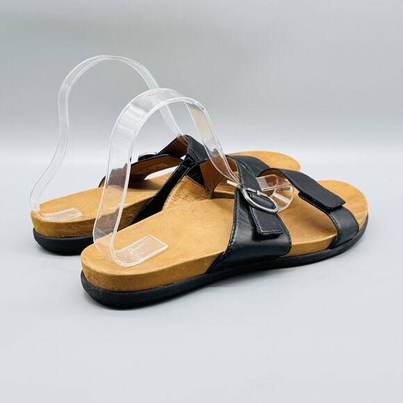 Dansko Sandals Womens 10.5 Black Leather Justine Adjustable Strap Buckle Slide - Picture 7 of 11